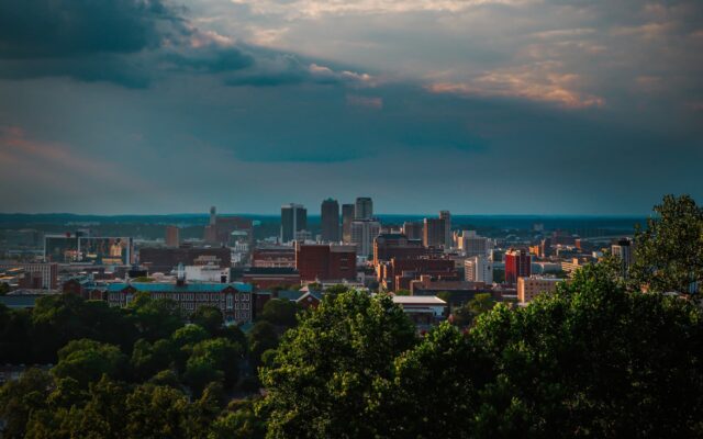 Light peaking through the clouds over the city of Birmingham, Alabama.
