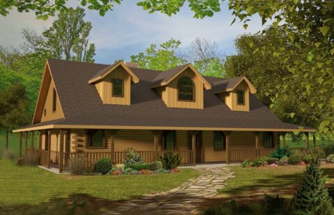 The image showcases a stunning 3D rendering of our top-quality log home, exhibiting the rustic charm and robust construction that are hallmarks of our manufacturing prowess.
