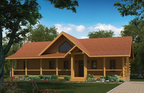 This is a rendering of a log home.