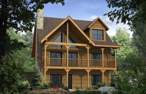 The image showcases a computer-generated visualization of the design plans for our exceptional log homes.