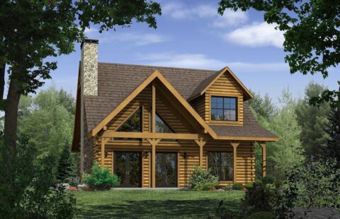 The image showcases an artistic representation of our beautifully designed log home plans, highlighting the rustic appeal and sophisticated craftsmanship.