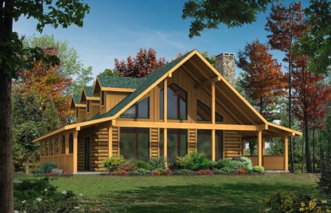 This image presents an architectural rendering of meticulously designed log home plans produced by our company.