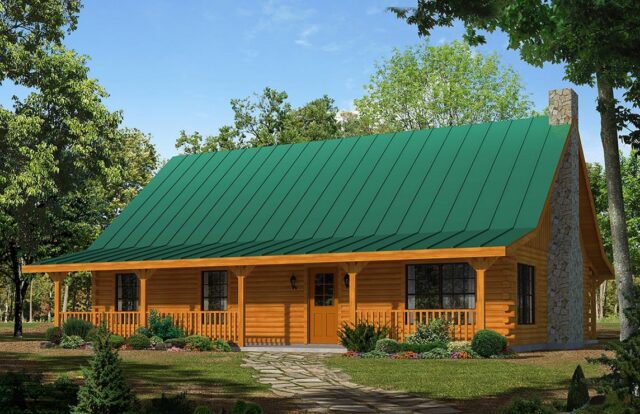 The image displays a stunning 3D representation of one of our beautifully crafted log homes.