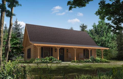 The image showcases a detailed architectural rendering of our highly crafted log cabin plans.