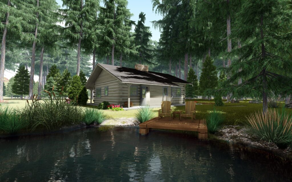 Pure River compact cabin back rendering.