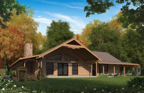 The image brilliantly depicts a meticulously designed, artistically rendered log home that showcases our company's passion for quality craftsmanship and attention to detail.