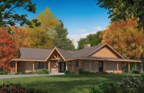 The image showcases an artistic rendering of our meticulously planned and beautifully designed log home.