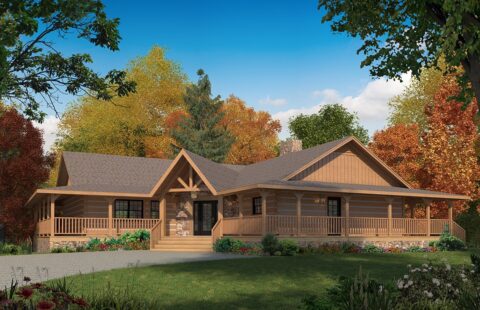 The image showcases a computer-generated rendering of our meticulously planned log homes.